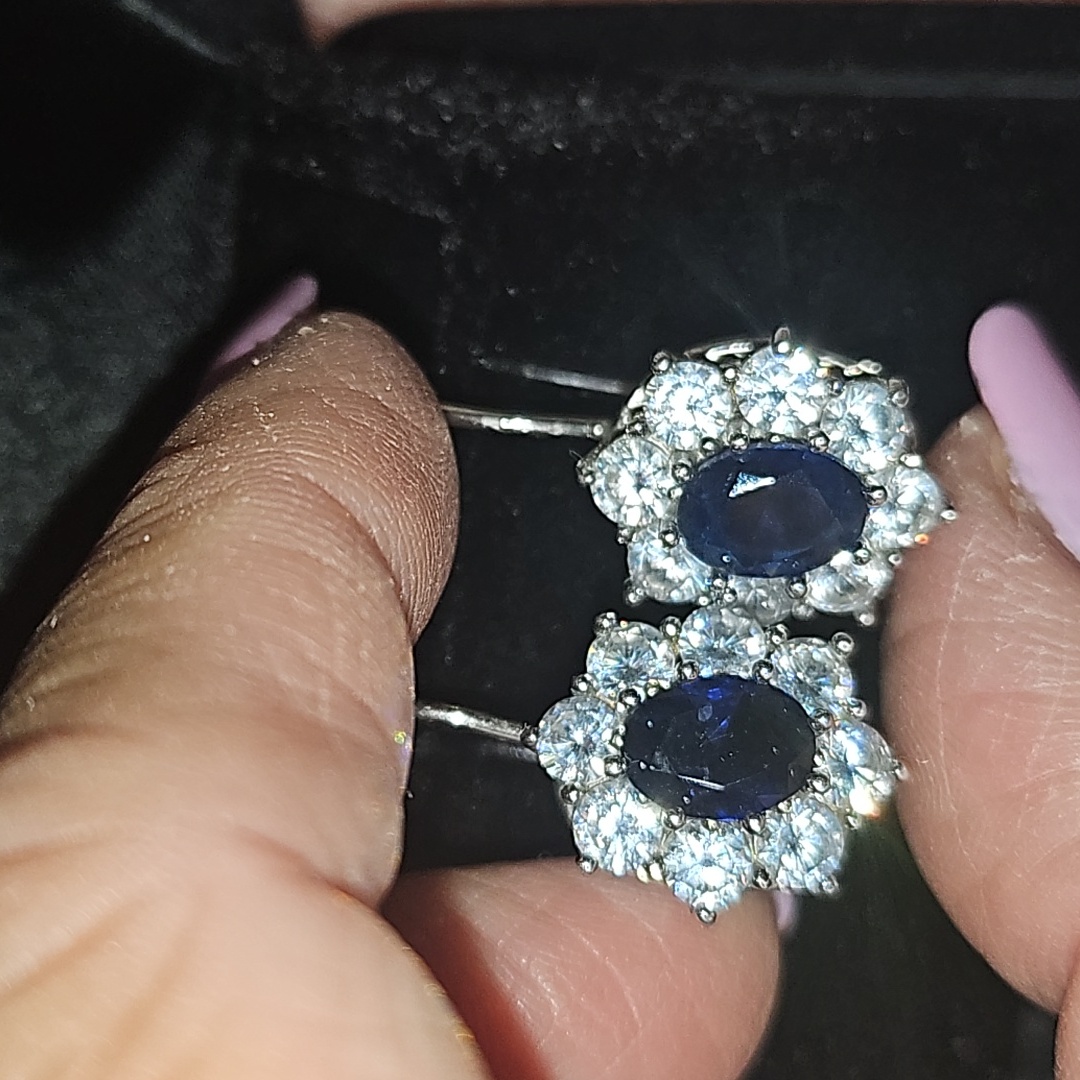 Sterling Silver Sapphires Czs Earrings Ring Adjustable Excellent 99$